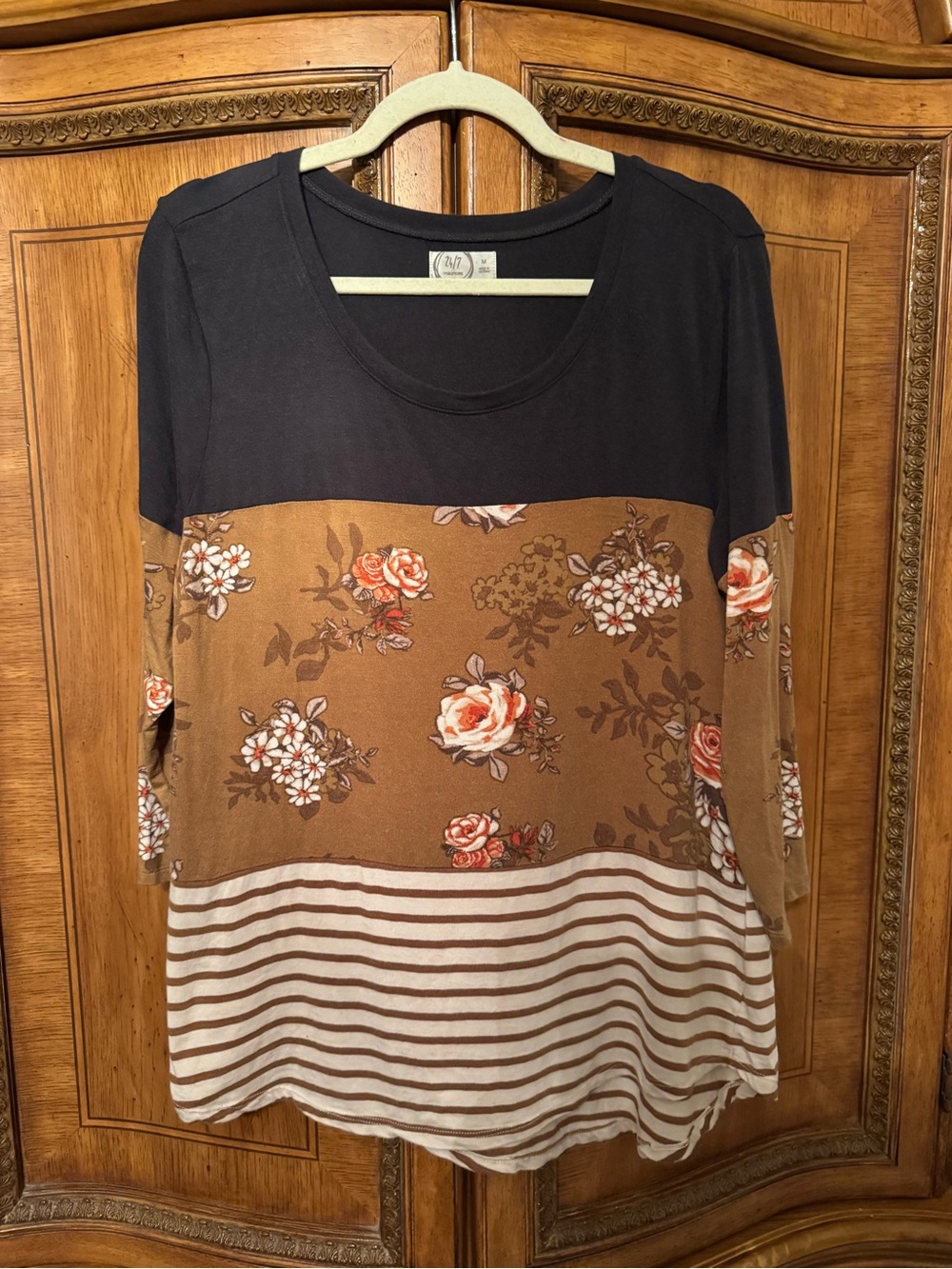 24/7 Maurices Floral Stripe Colorblock Tunic Top M